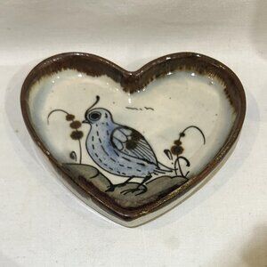 Ken Edwards Mexico Heart Shaped Trinket Dish with Bird Design 5"